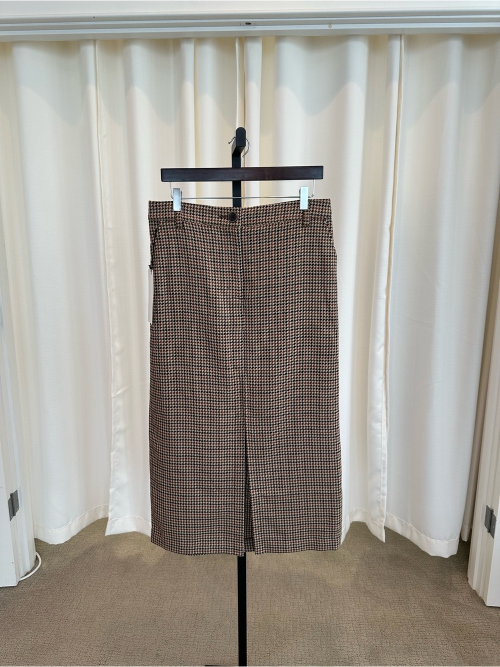 CAbi Brown Houndstooth Midi Skirt